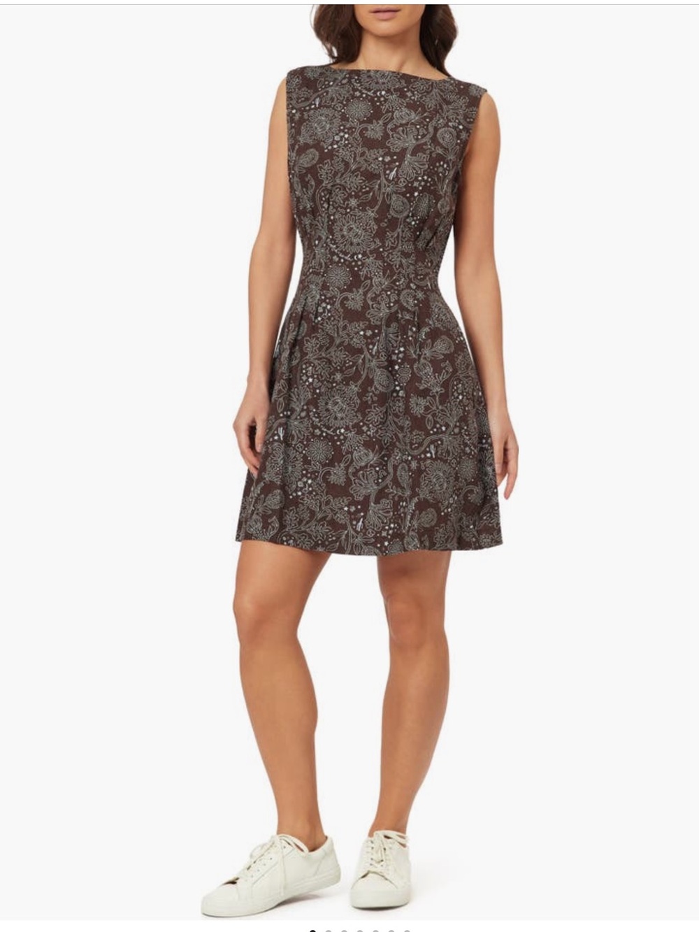NWT Scotch & Soda Bandana Boatneck Fit & Flare Linen Mini Dress Brown Blue L
